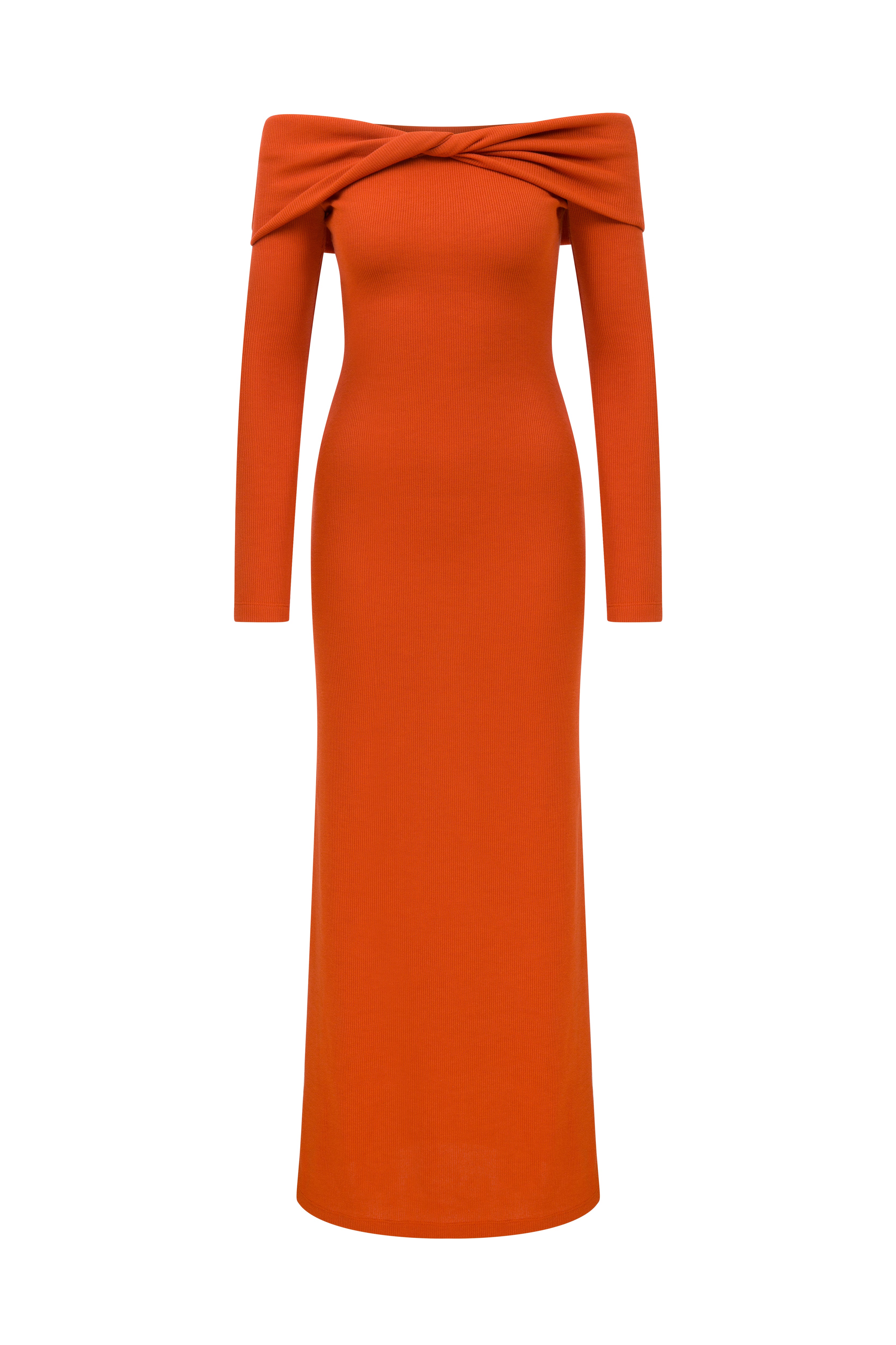IRENE - Long Sleeved Off The Shoulder Maxi Dress - Orange S IRENE - Long Sleeved Off The Shoulder Maxi Dress - Orange S