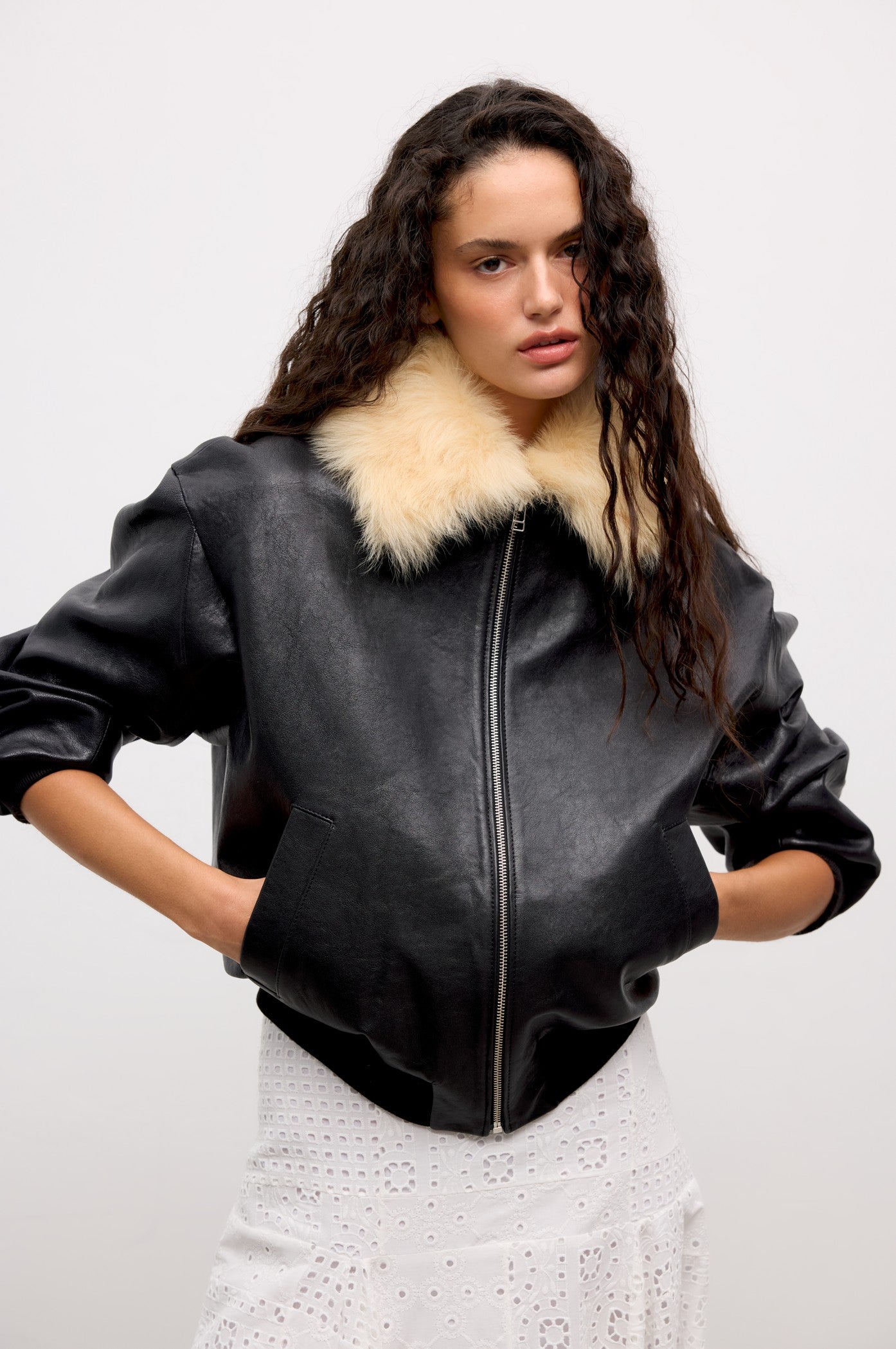 XENA - Bomber Leather Jacket With Furred Collar – ANIM