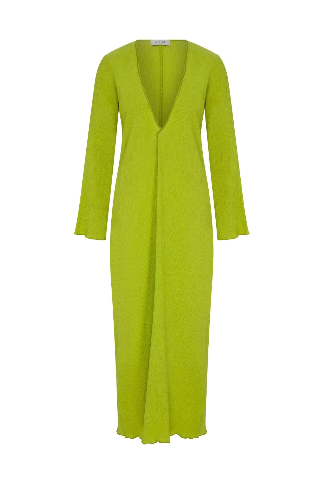 YIM - Green Crinkled Dress With Deep V-Neck ANIM YIM - Green Crinkled Dress With Deep V-Neck ANIM