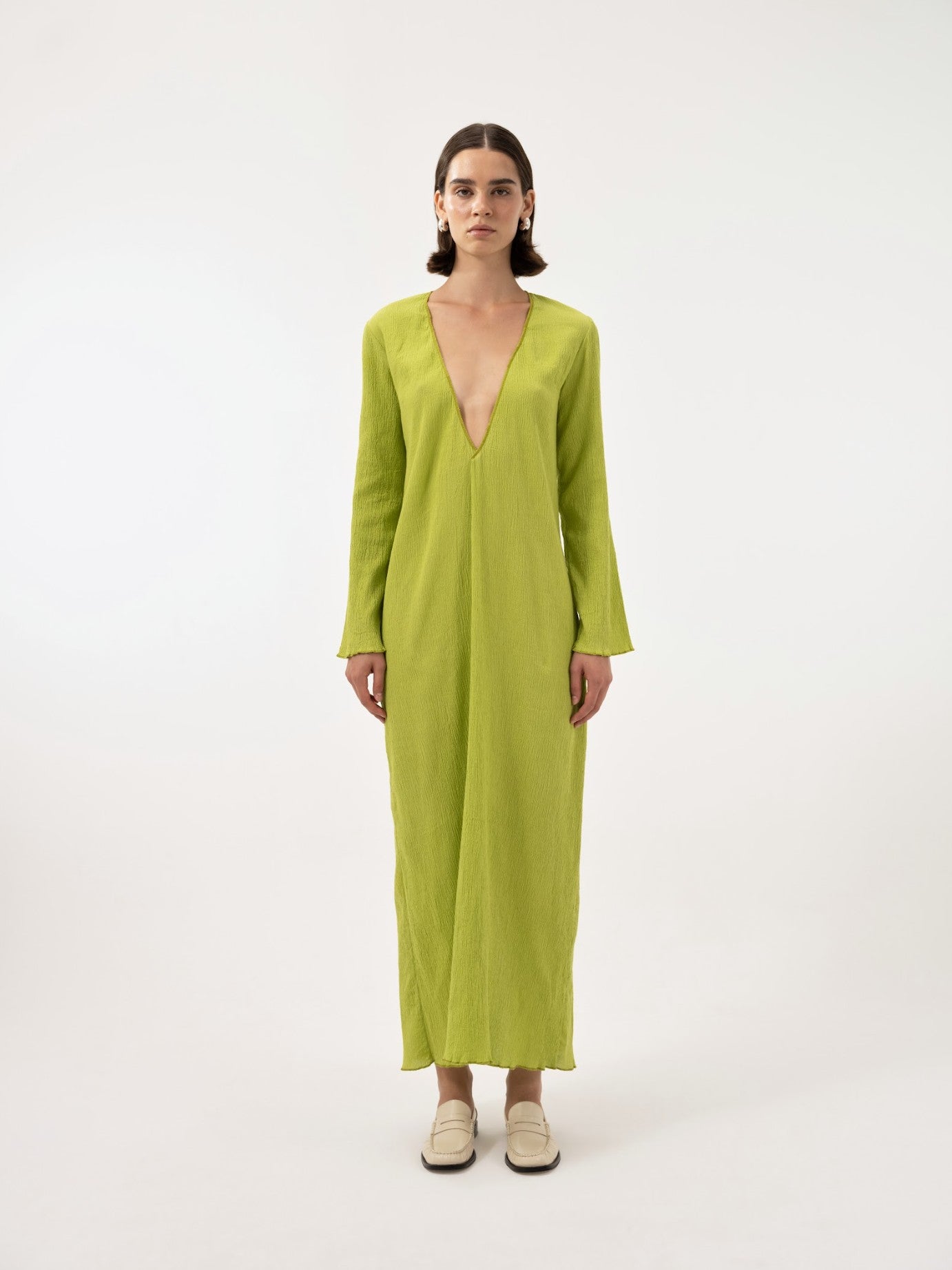 YIM - Green Crinkled Dress With Deep V-Neck ANIM YIM - Green Crinkled Dress With Deep V-Neck ANIM